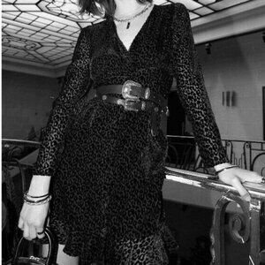 THE KOOPLES Flocked Velvet Leopard Print Dress in Black SIZE 3/LARGE COCKTAIL